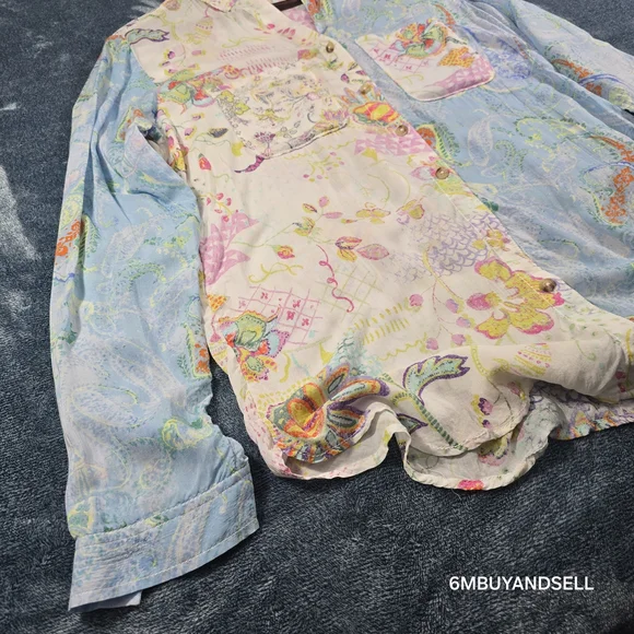 Anthropologie Pilcro Blue Floral Button Up Shirt Women's‎ XS Boho Blouse - Picture 4 of 12